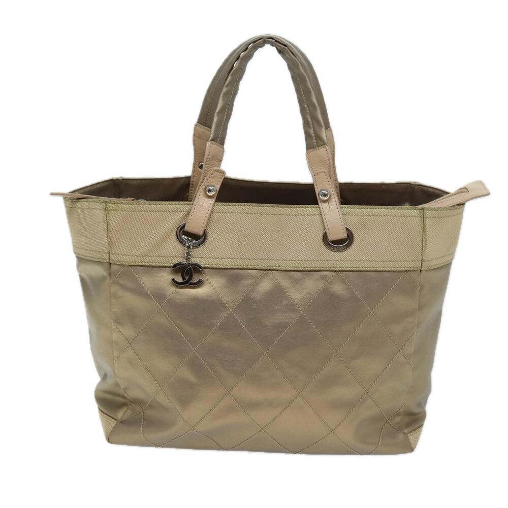 CHANEL Wild Stitch Tote Bag Leather Beige CC